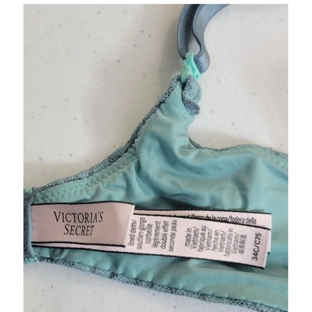 Victoria's Secret Lined‎ Demi Bra Underwire Lace Back Romantic Blue Women 34C
